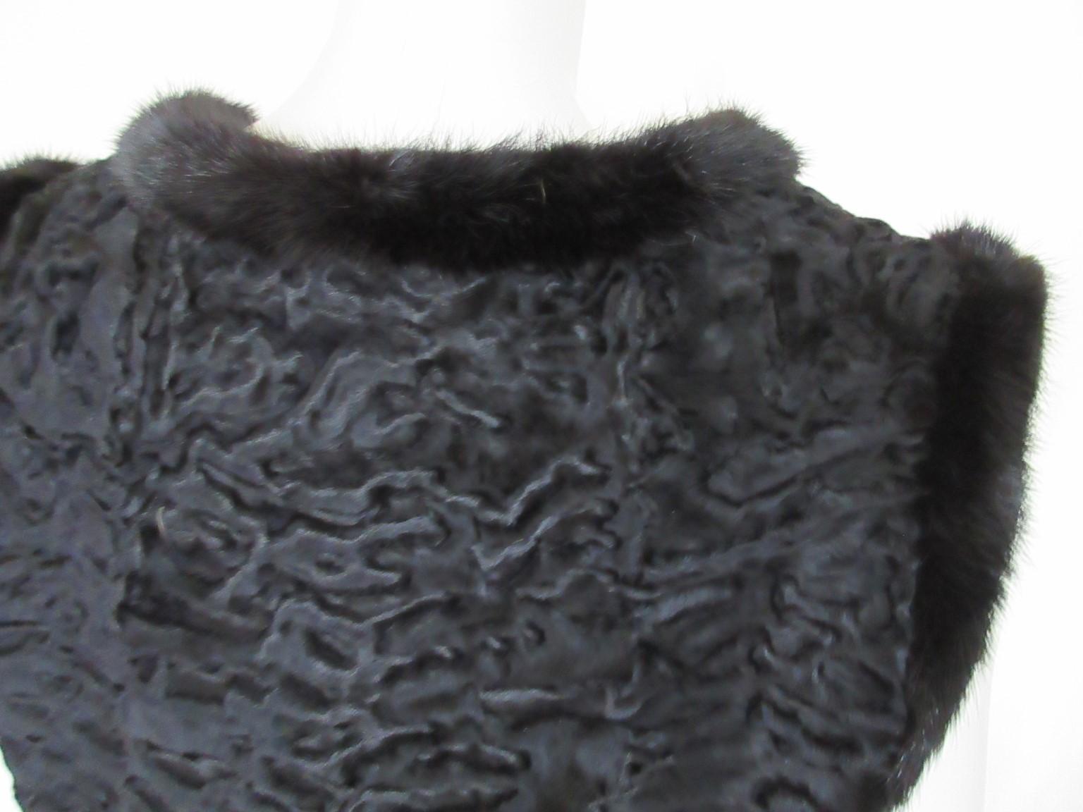 Broadtail Black Lamb Mink Fur Bolero For Sale 7