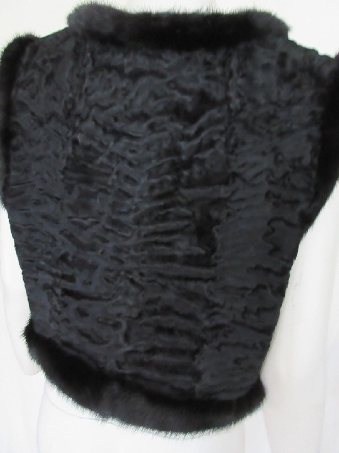 Broadtail Black Lamb Mink Fur Bolero In Excellent Condition For Sale In Amsterdam, NL