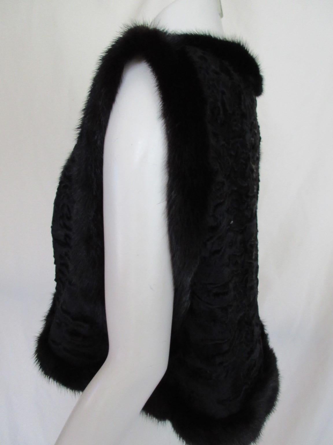 Women's or Men's Broadtail Black Lamb Mink Fur Bolero For Sale