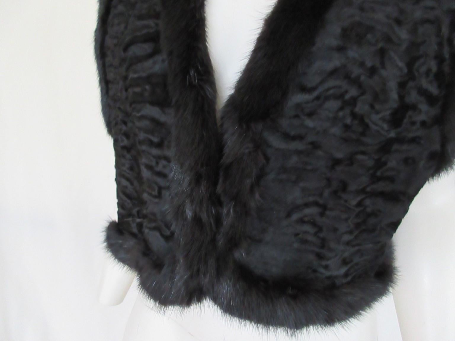 Broadtail Black Lamb Mink Fur Bolero For Sale 2