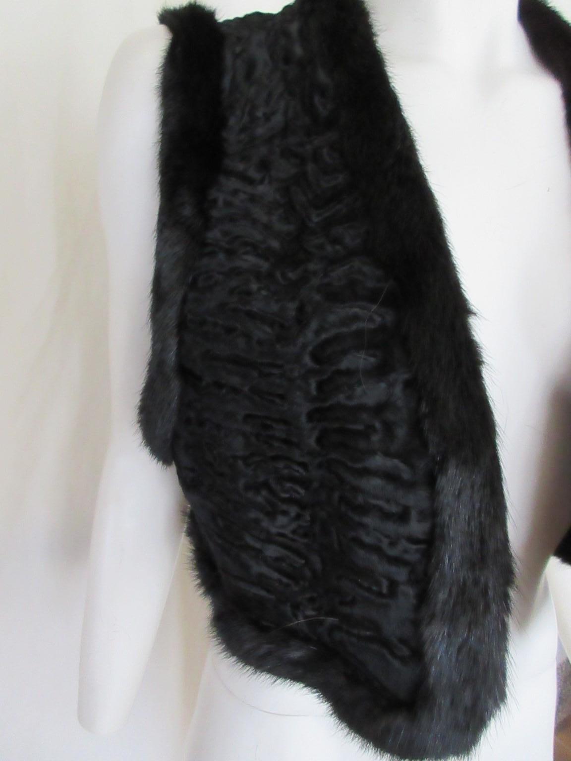 Broadtail Black Lamb Mink Fur Bolero For Sale 3