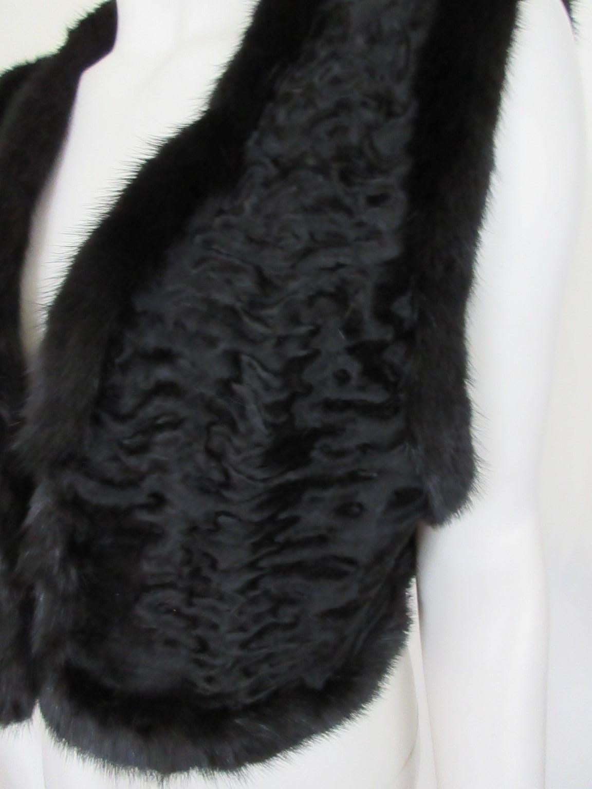 Broadtail Black Lamb Mink Fur Bolero For Sale 4