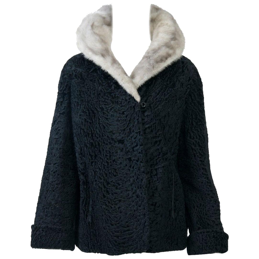Broadtail Jacket with Gray Mink Collar For Sale