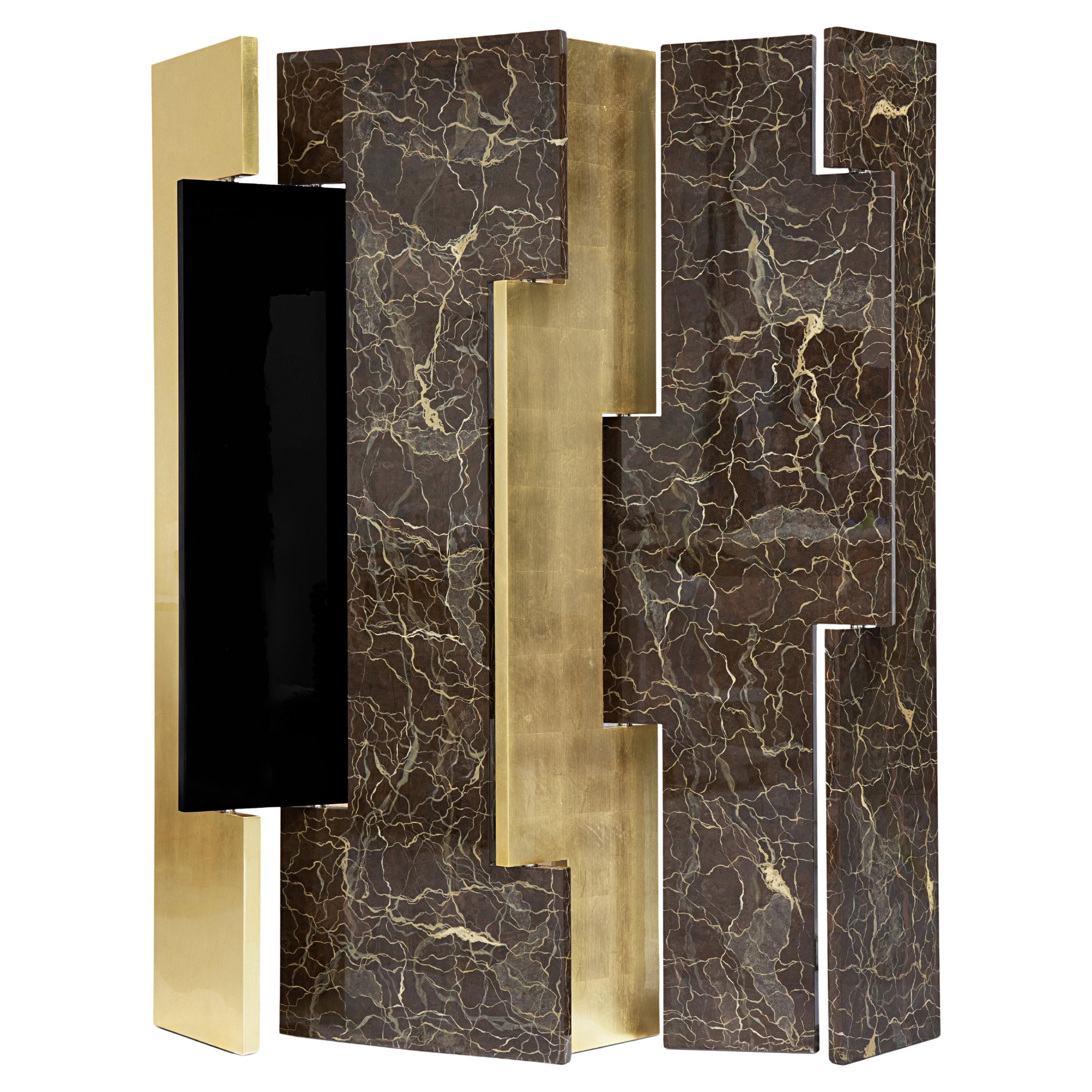 Broadway Marble Style with Gold Leaf Folding Screen