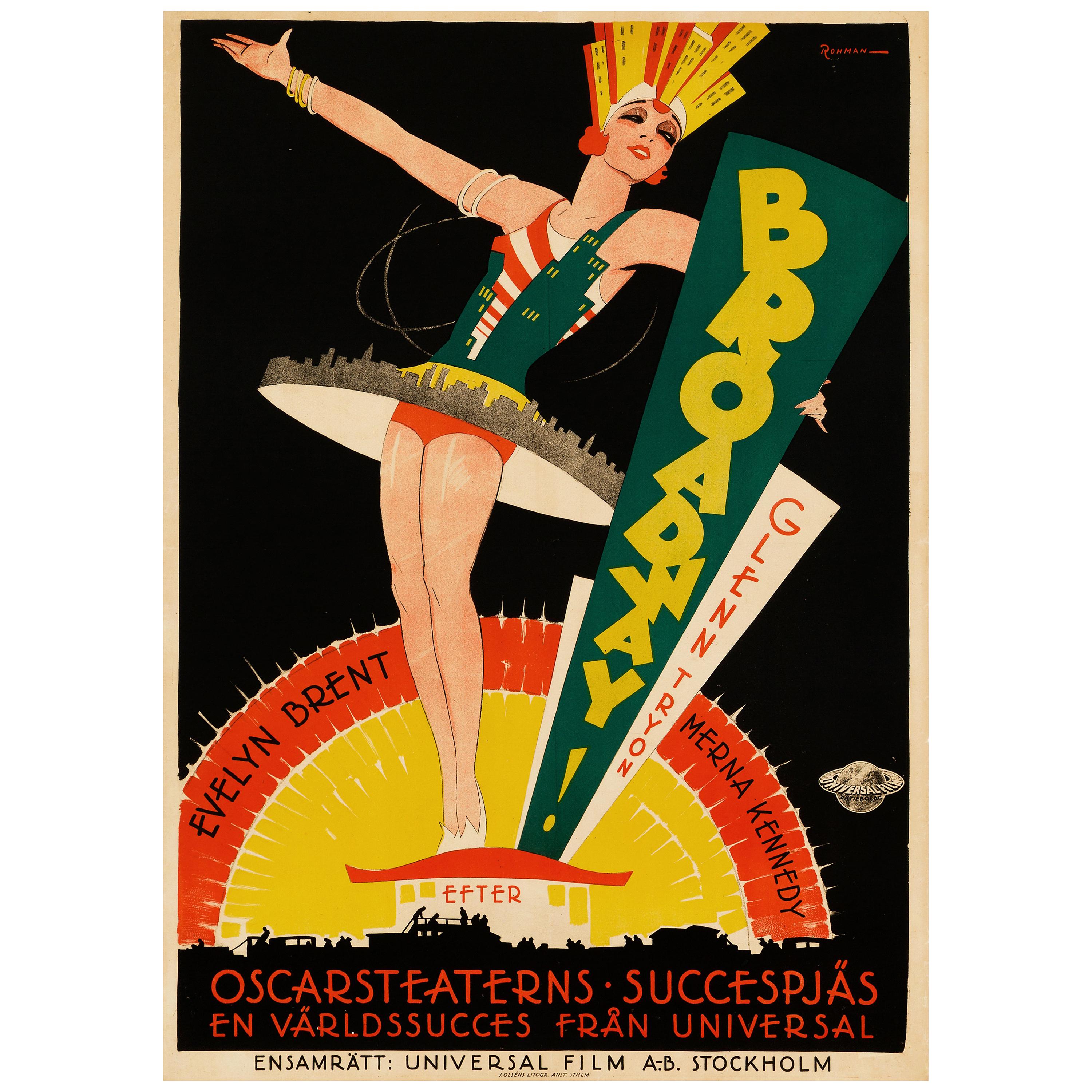 'Broadway' Original Vintage Movie Poster by Eric Rohman, Swedish, 1929