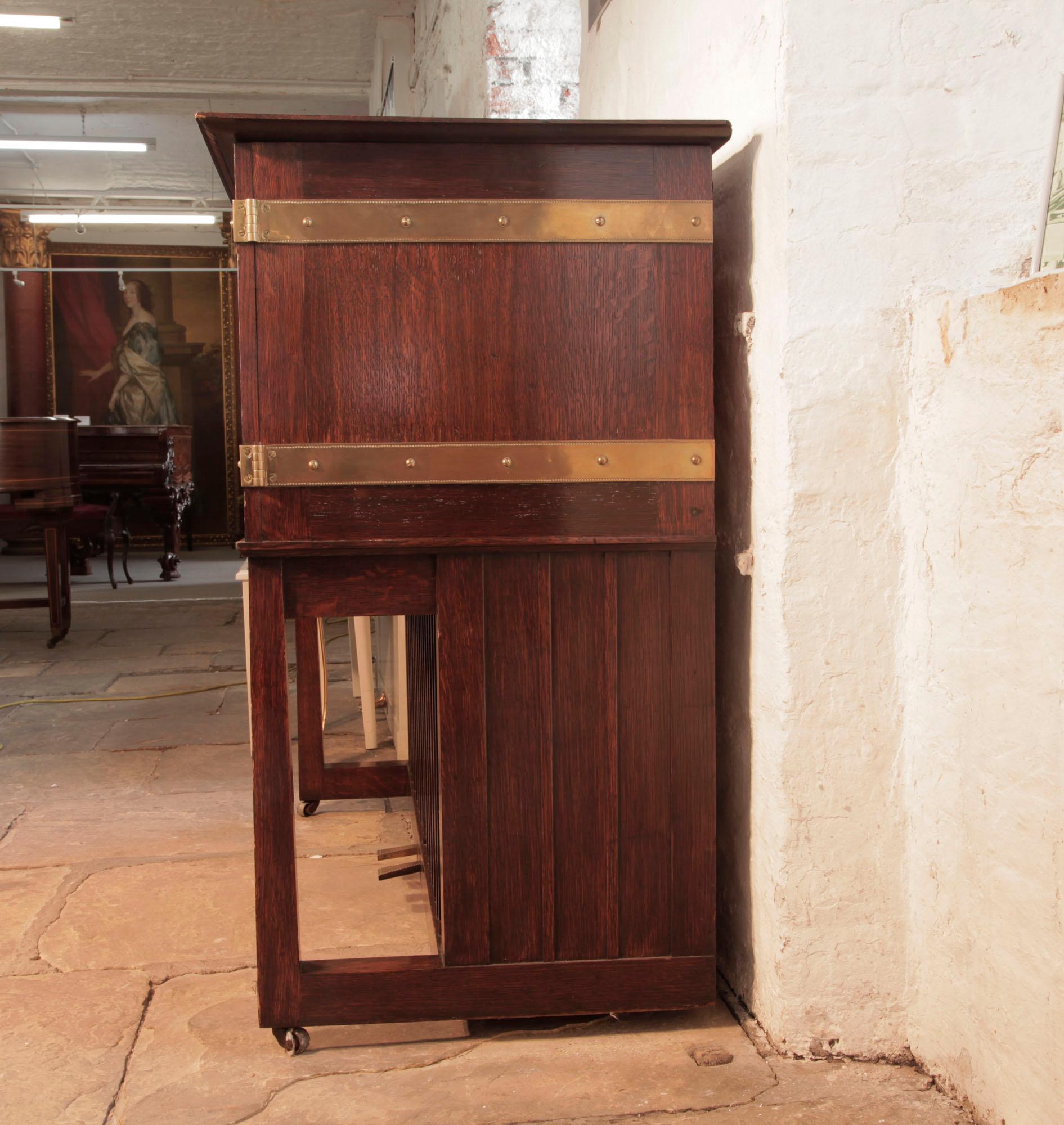 Brass Broadwood 'Manxman' Oak Piano Arts and Crafts Designed by M. H. Baillie Scott For Sale