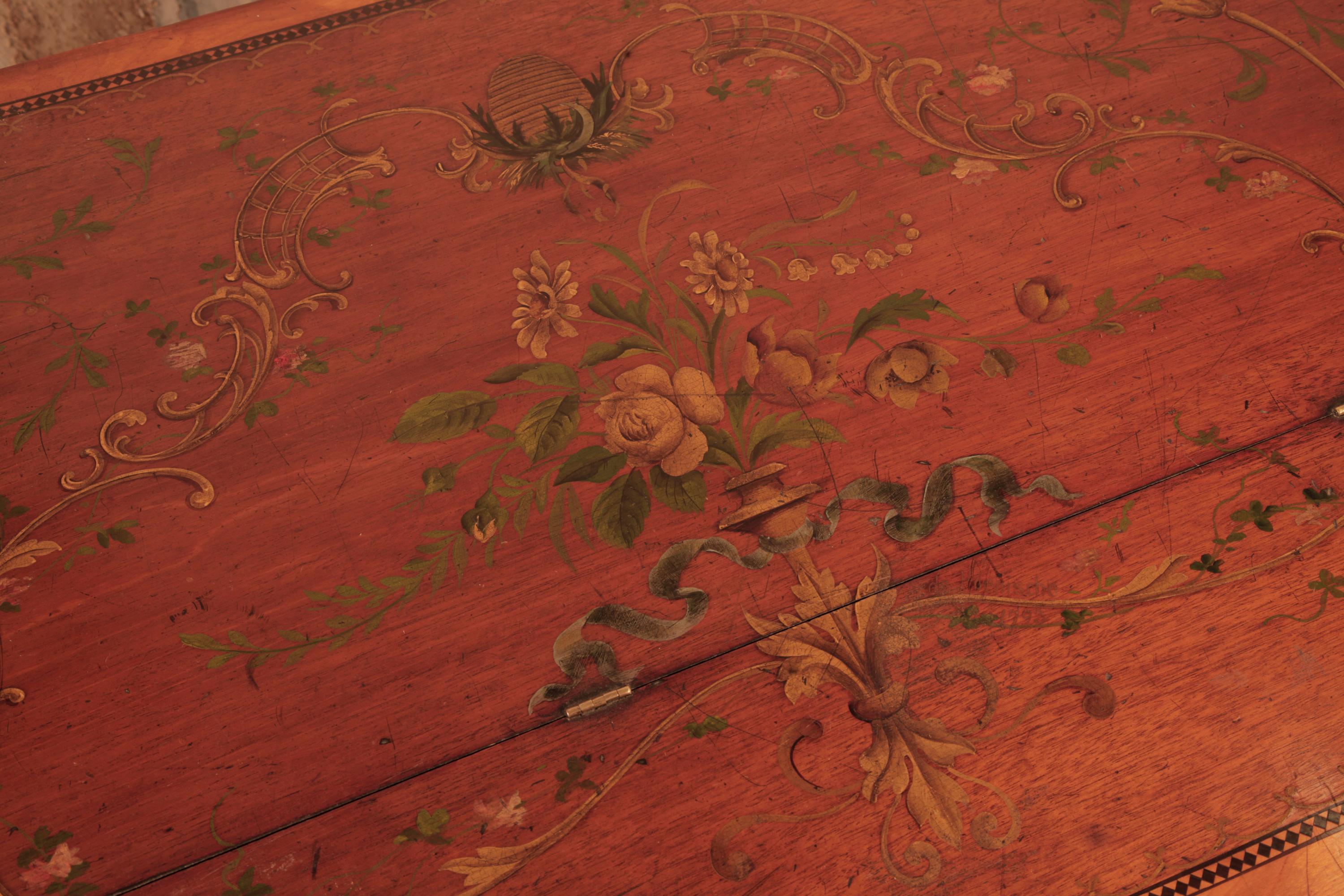 XVIIIe siècle Piano carré Broadwood en acajou peint à la main bordé d'incrustations Harlequin en vente