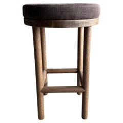 Broc Weathered White Oak Counter Stool with Linen Seat