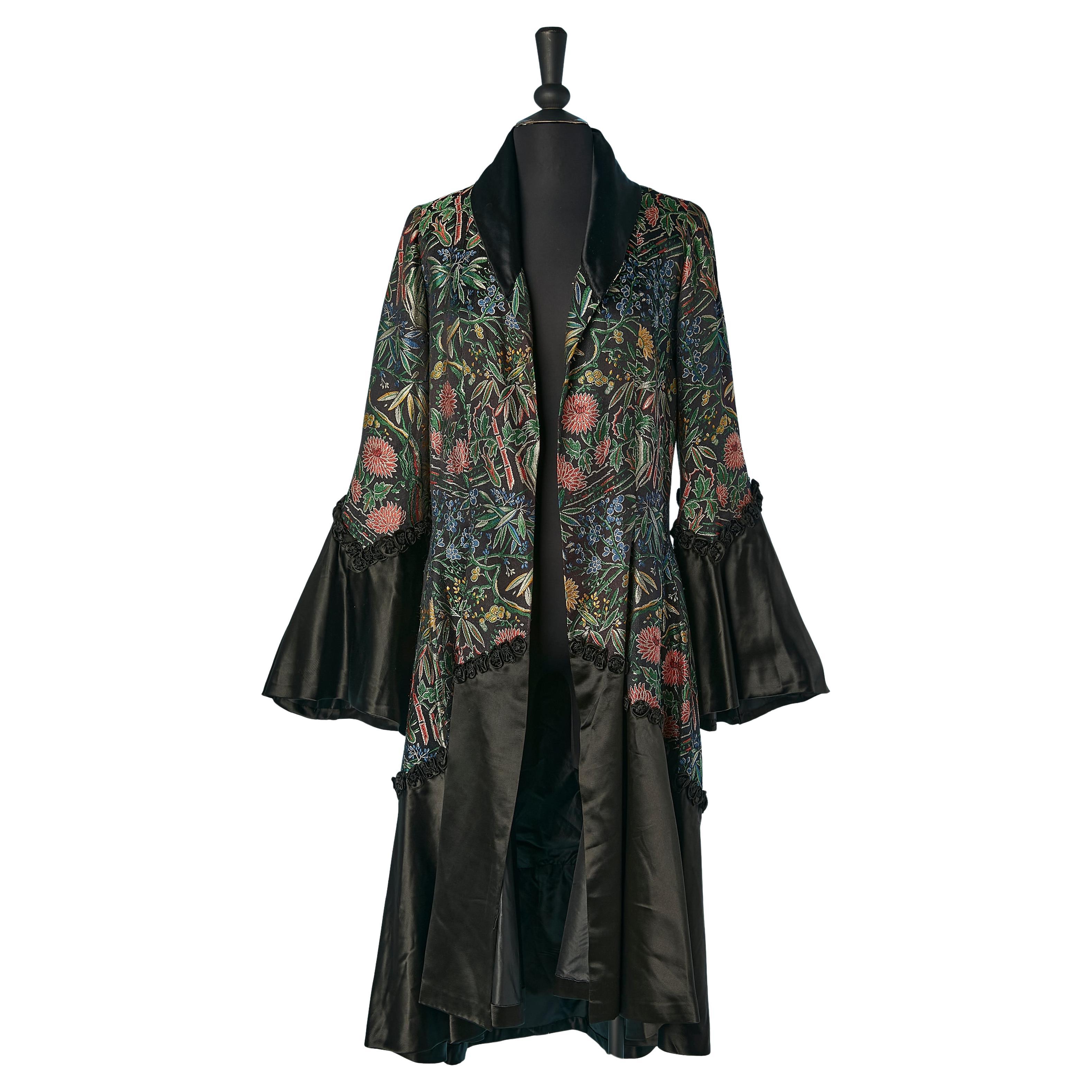 Brocade and black satin evening coat Circa 1925 For Sale