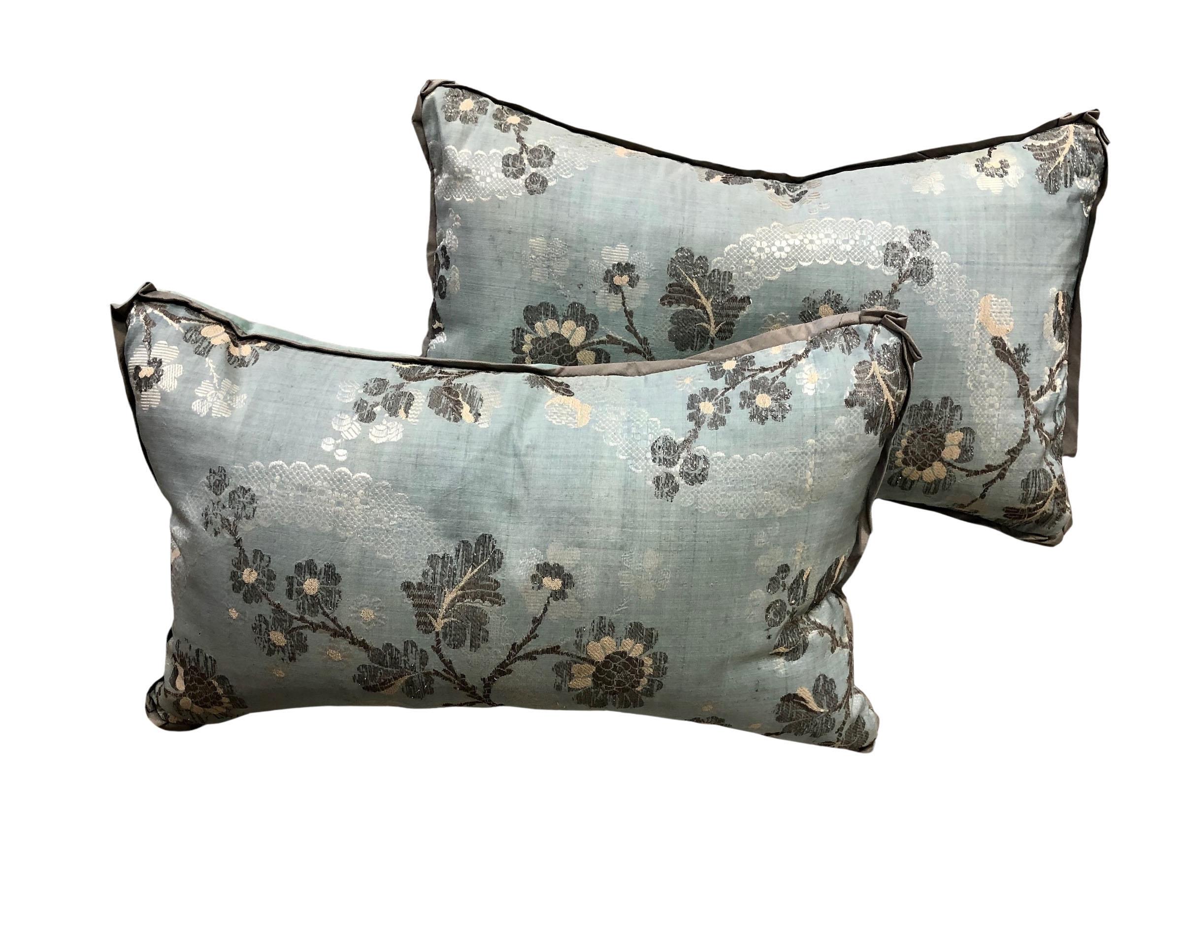 Brocade and Silver Pillows, a Pair In Good Condition In Tampa, FL