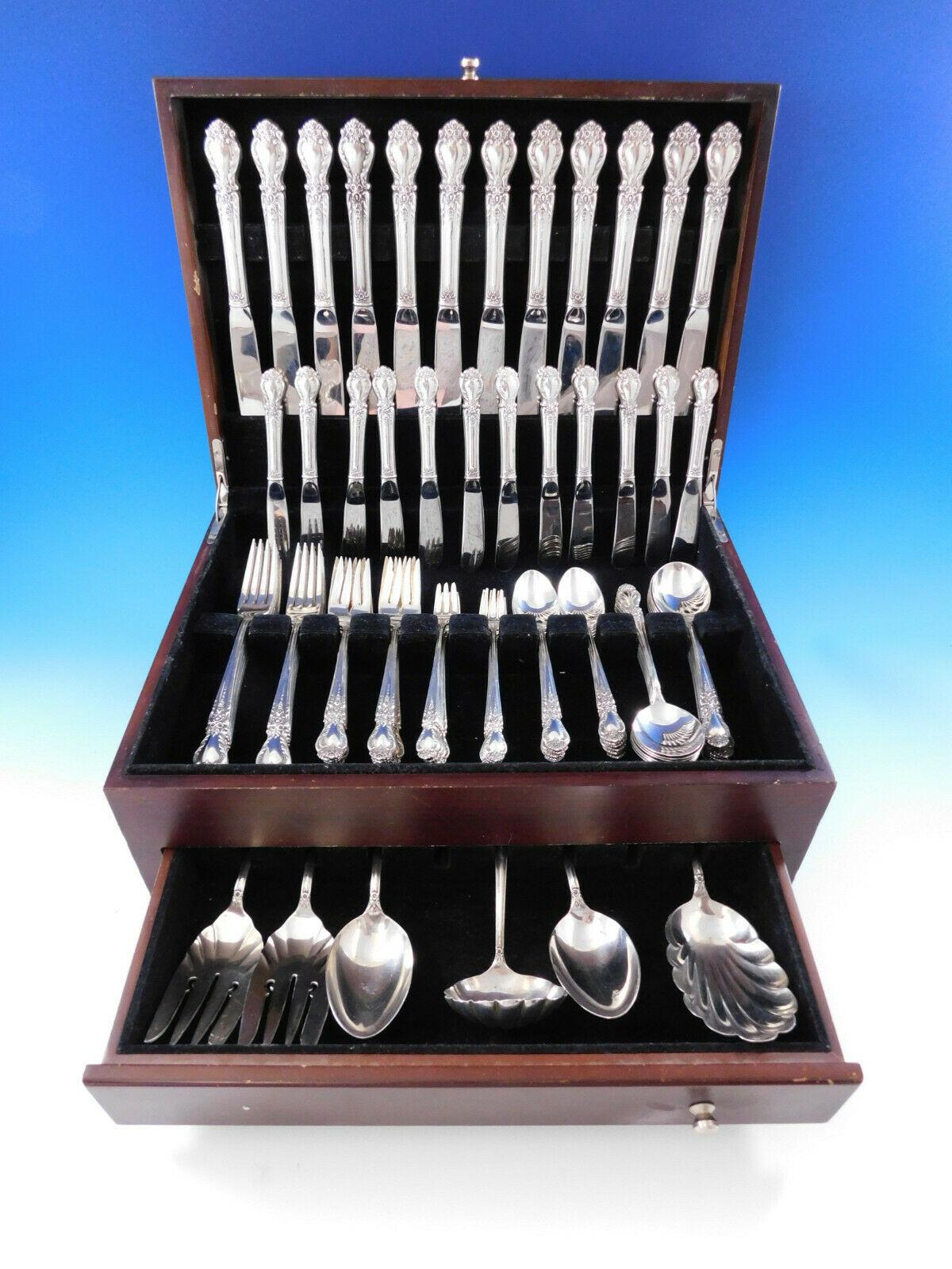 Dinner size brocade by International circa 1950 sterling silver Flatware set - 90 pieces, with timeless floral design. This set includes:

12 dinner size knives, 9 3/4