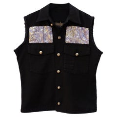 Brocade Embellished Military Vest Sleeveless Silver Vintage Buttons J Dauphin