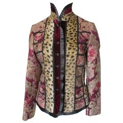 Vintage Brocade Jacket with Leopard Faux Fur