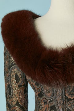Brocade skirt suit with fur edge on the jacket and padded skirt VICTOR COSTA