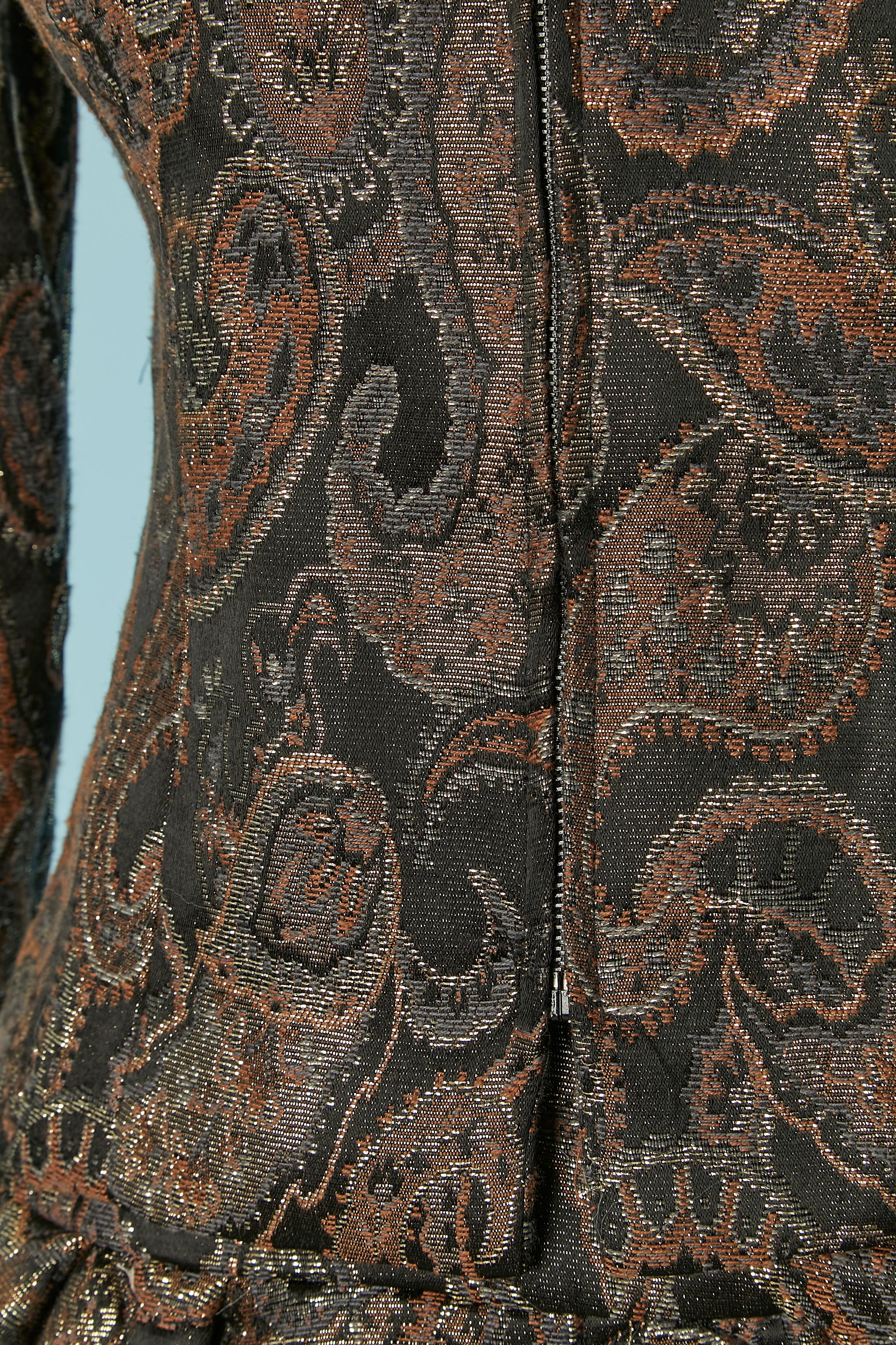Nero Brocade skirt suit with fur edge on the jacket and padded skirt VICTOR COSTA in vendita