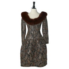 Vintage Brocade skirt suit with fur edge on the jacket and padded skirt VICTOR COSTA