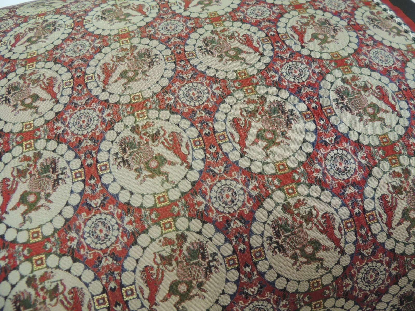 Brocade with Circular Design of Tigers and Japanese Warriors Bolster Decorative In Good Condition In Oakland Park, FL