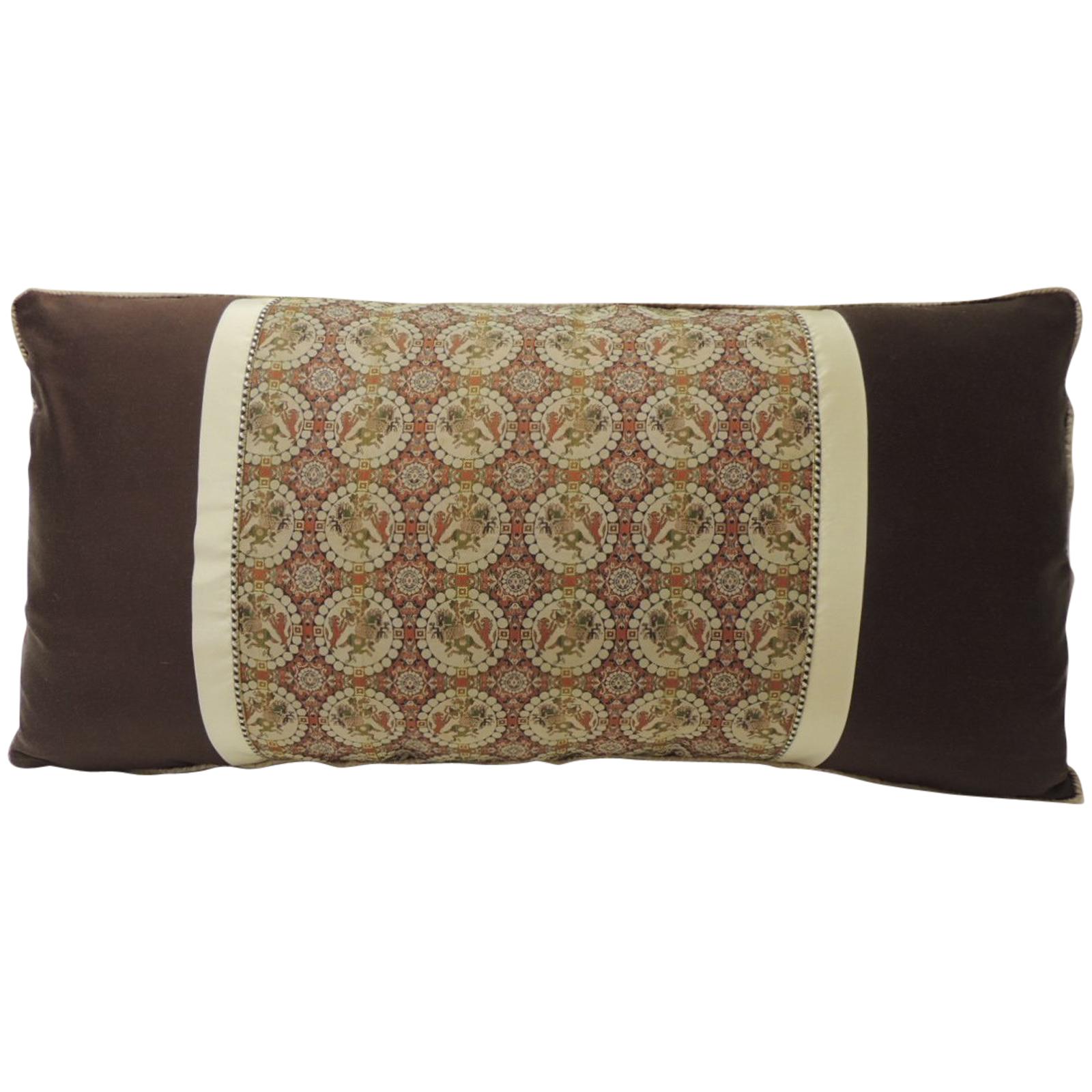 Brocade with Circular Design of Tigers and Japanese Warriors Bolster Long Pillow