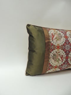 Brocade with Circular Design of Tigers and Japanese Warriors Lumbar Pillow