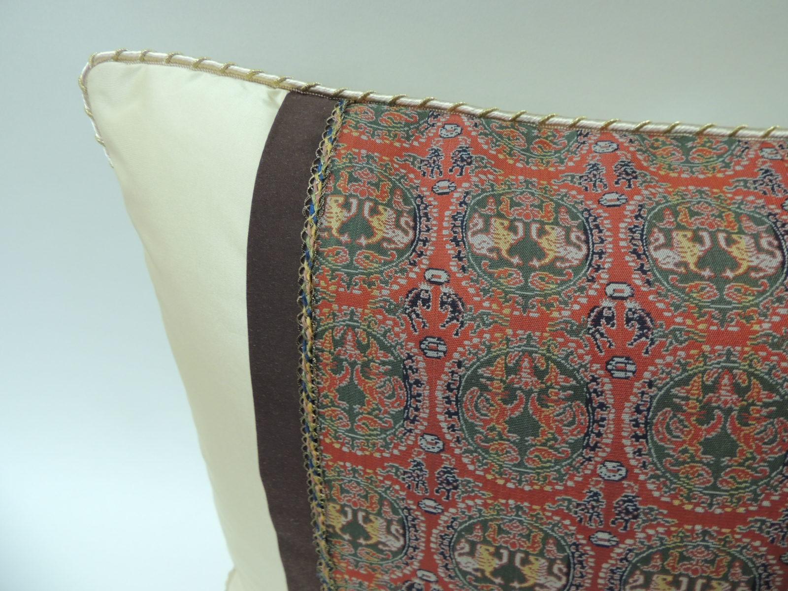 Japonisme Brocade with Circular Design of Tigers and Phoenixes Bolster Decorative Pillow