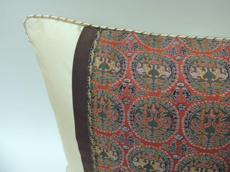 Japonisme Brocade with Circular Design of Tigers and Phoenixes Bolster Decorative Pillow For Sale