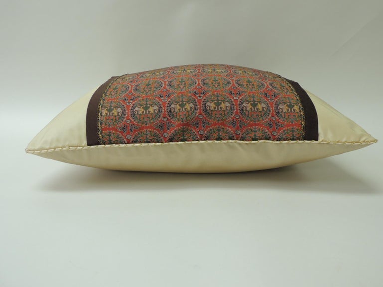 Japanese Brocade with Circular Design of Tigers and Phoenixes Bolster Decorative Pillow For Sale