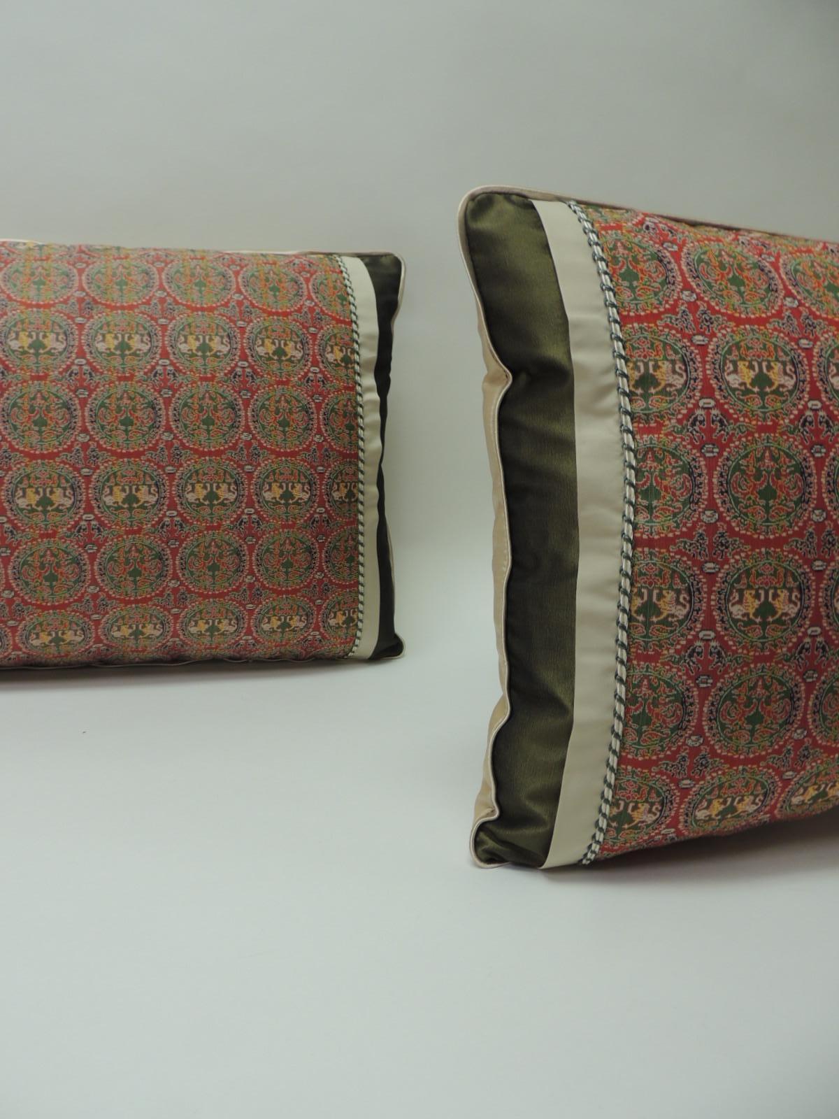 Mid-20th Century Brocade with Circular Design of Tigers and Phoenixes Bolster Decorative Pillow