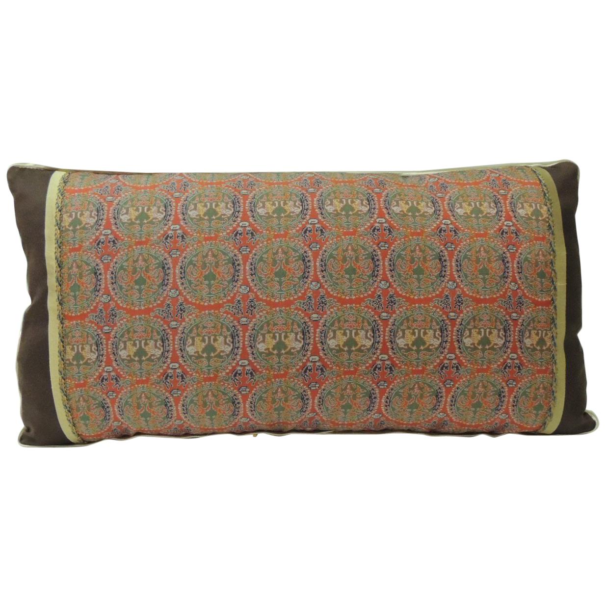 Brocade with Circular Design of Tigers and Phoenixes Lumbar Decorative Pillow
