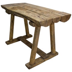 Antique Brocante Farmhouse Tree Trunk Workbench, Handcrafted