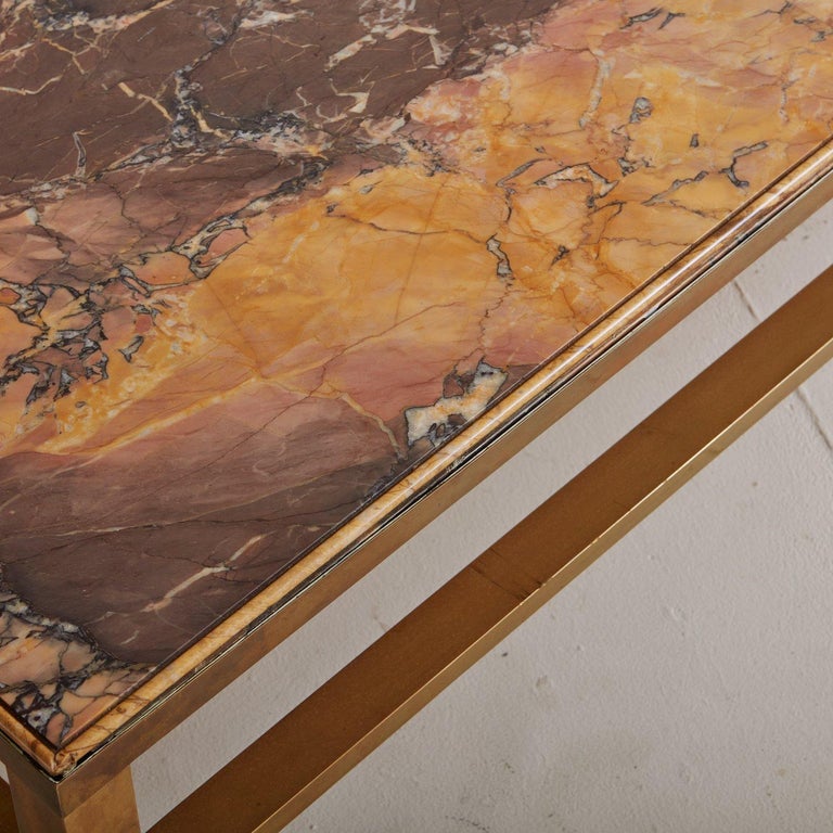 Modern Brocatello Marble + Brass Coffee Table, Italy 20th Century  For Sale