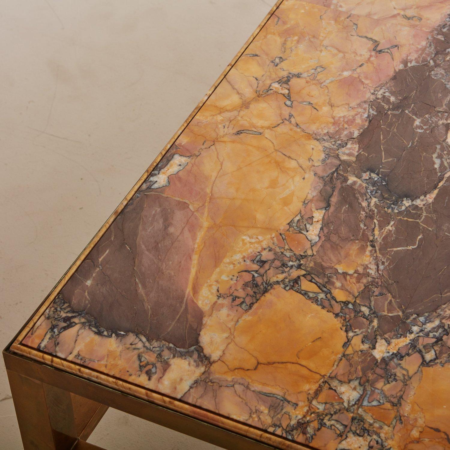 Brocatello Marble + Brass Coffee Table, Italy 20th Century  In Good Condition In Chicago, IL