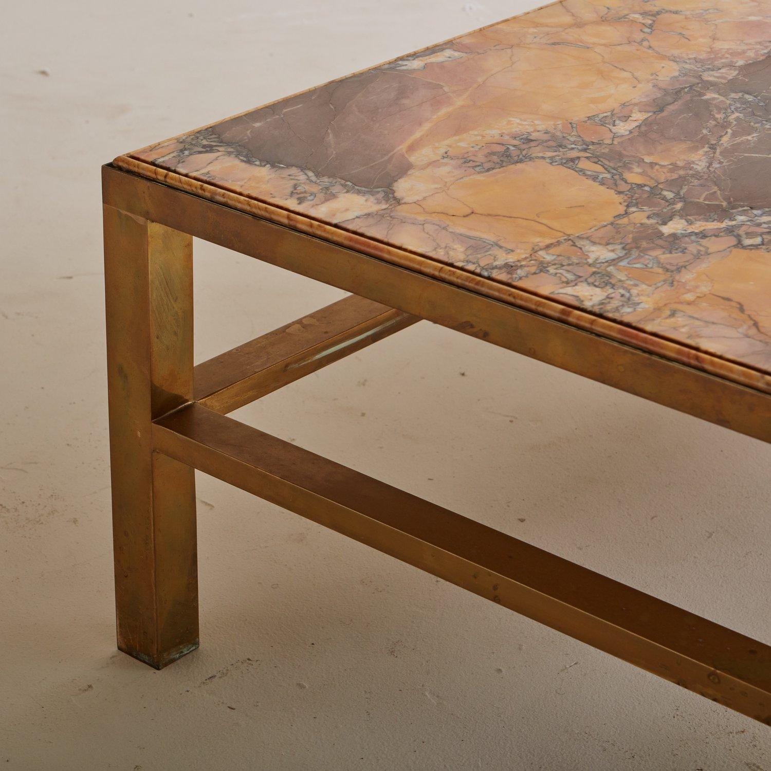 Brocatello Marble + Brass Coffee Table, Italy 20th Century  For Sale 1