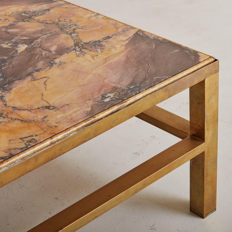 Brocatello Marble + Brass Coffee Table, Italy 20th Century For Sale at