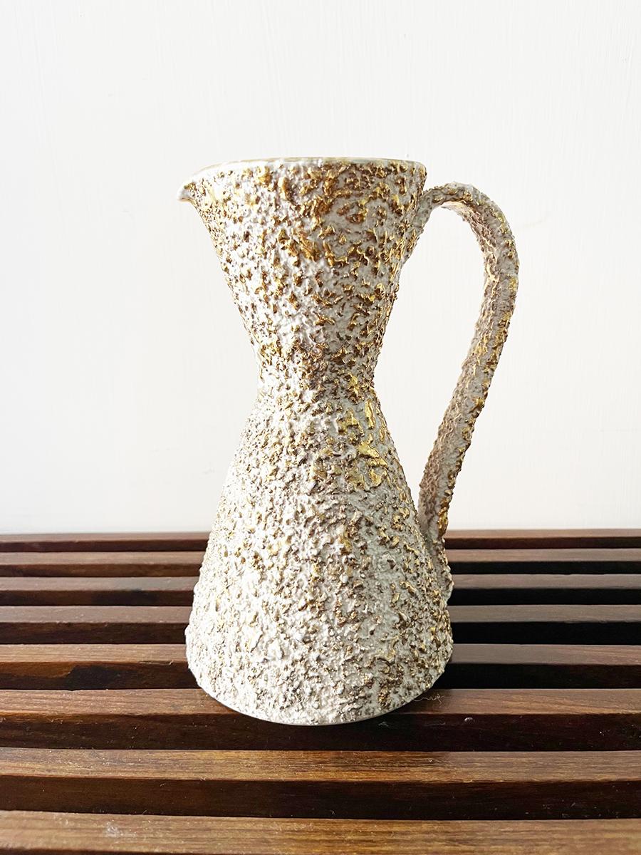 Vintage 1950s Gold and White Ceramic Pitcher -Art- For Sale 2