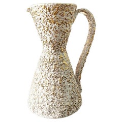Vintage 1950s Gold and White Ceramic Pitcher -Art-