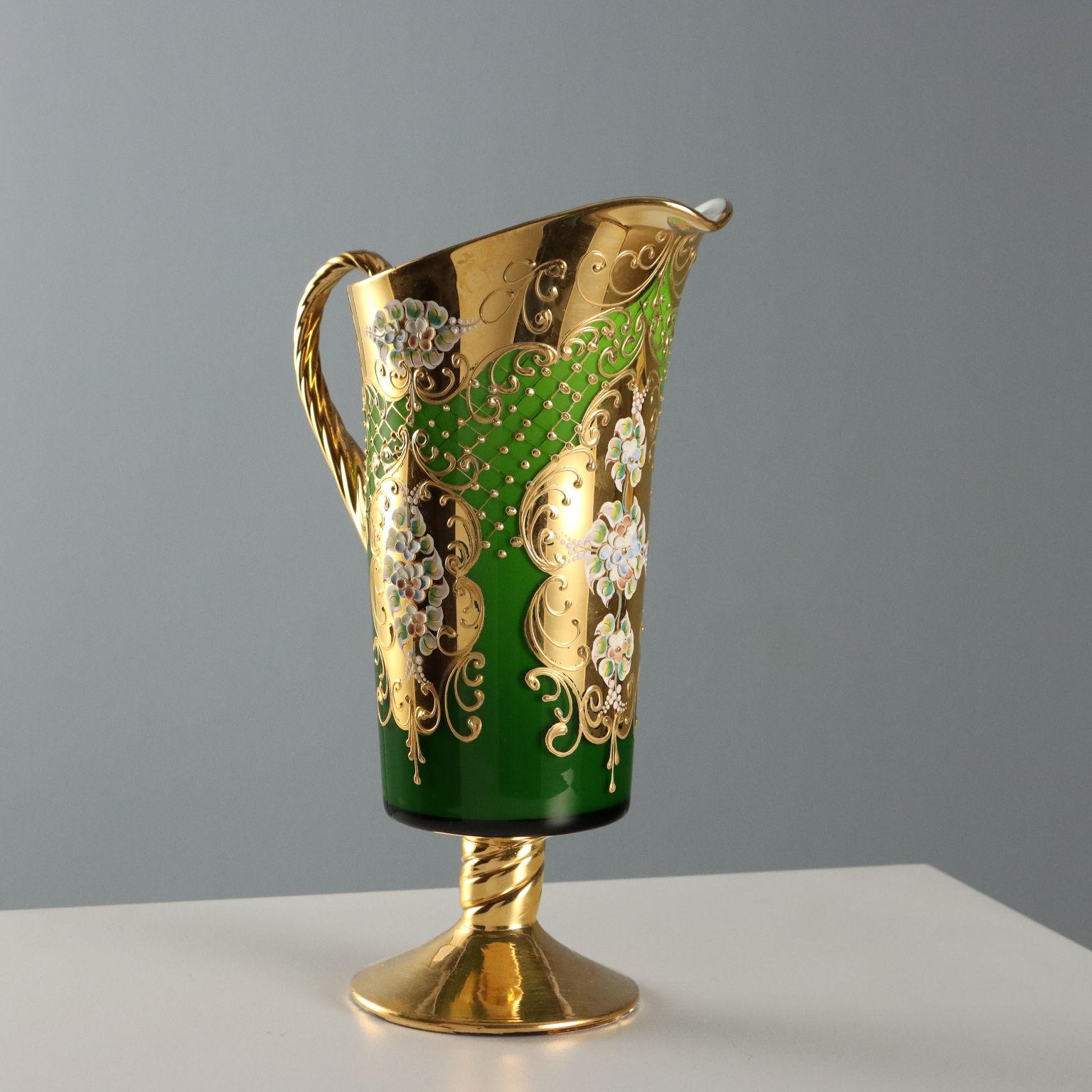 Brocca con Quattro Bicchieri in Vetro Cecoslovacchia Seconda Metà '900 (Moderne der Mitte des Jahrhunderts) im Angebot