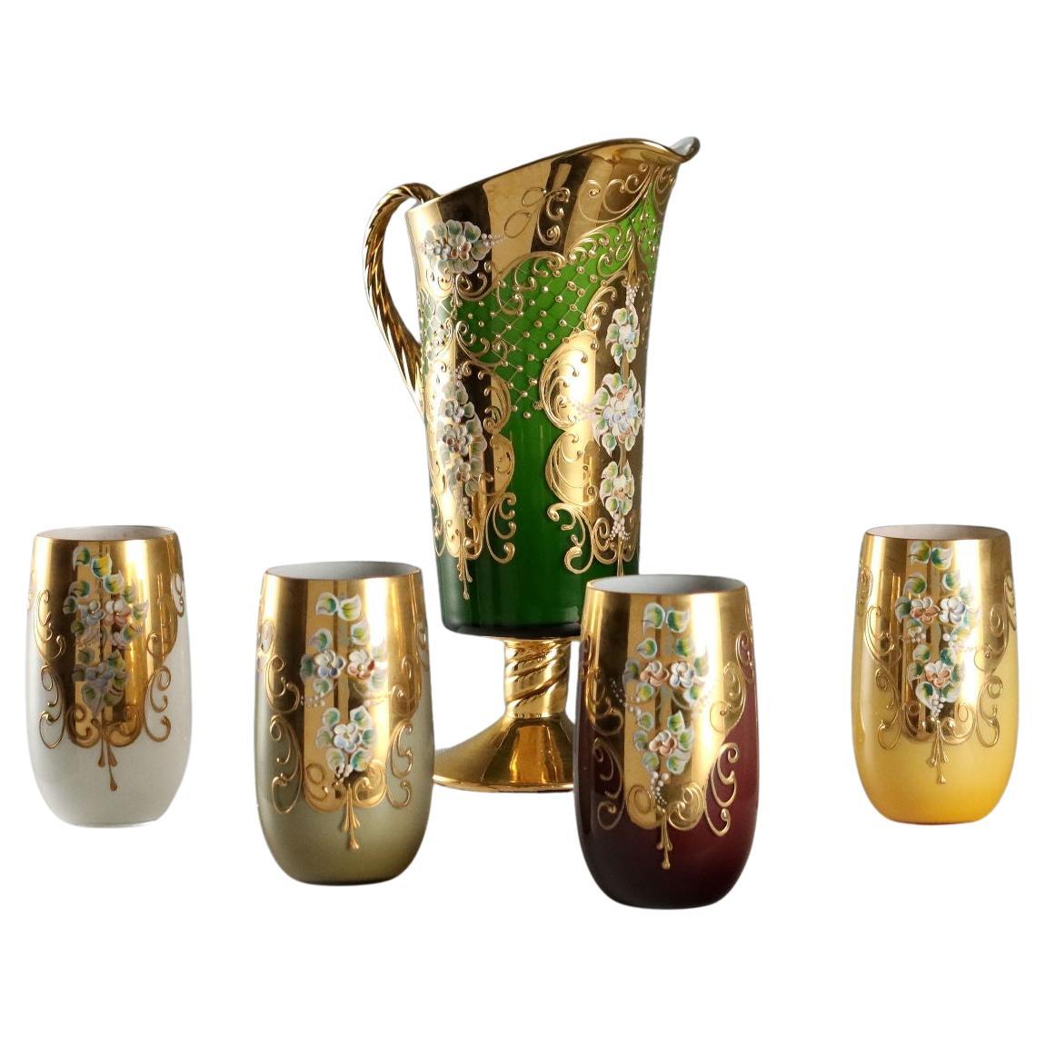 Brocca con Quattro Bicchieri in Vetro Cecoslovacchia Seconda Metà 
900 im Angebot