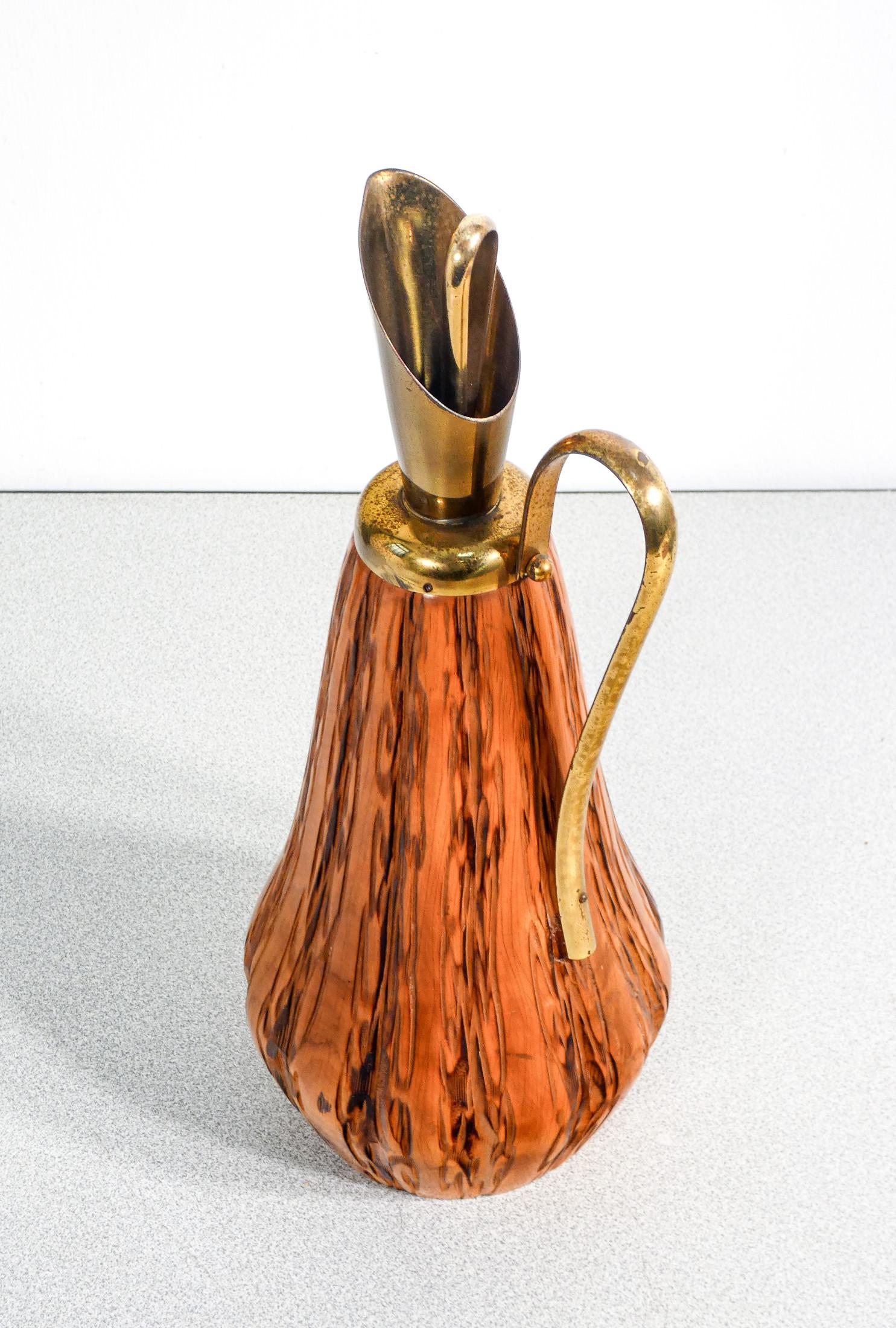 Brocca, design Aldo TURA per MACABÒ. Legno e ottone. Italia, Anni 50 In condizioni buone in vendita a Torino, IT