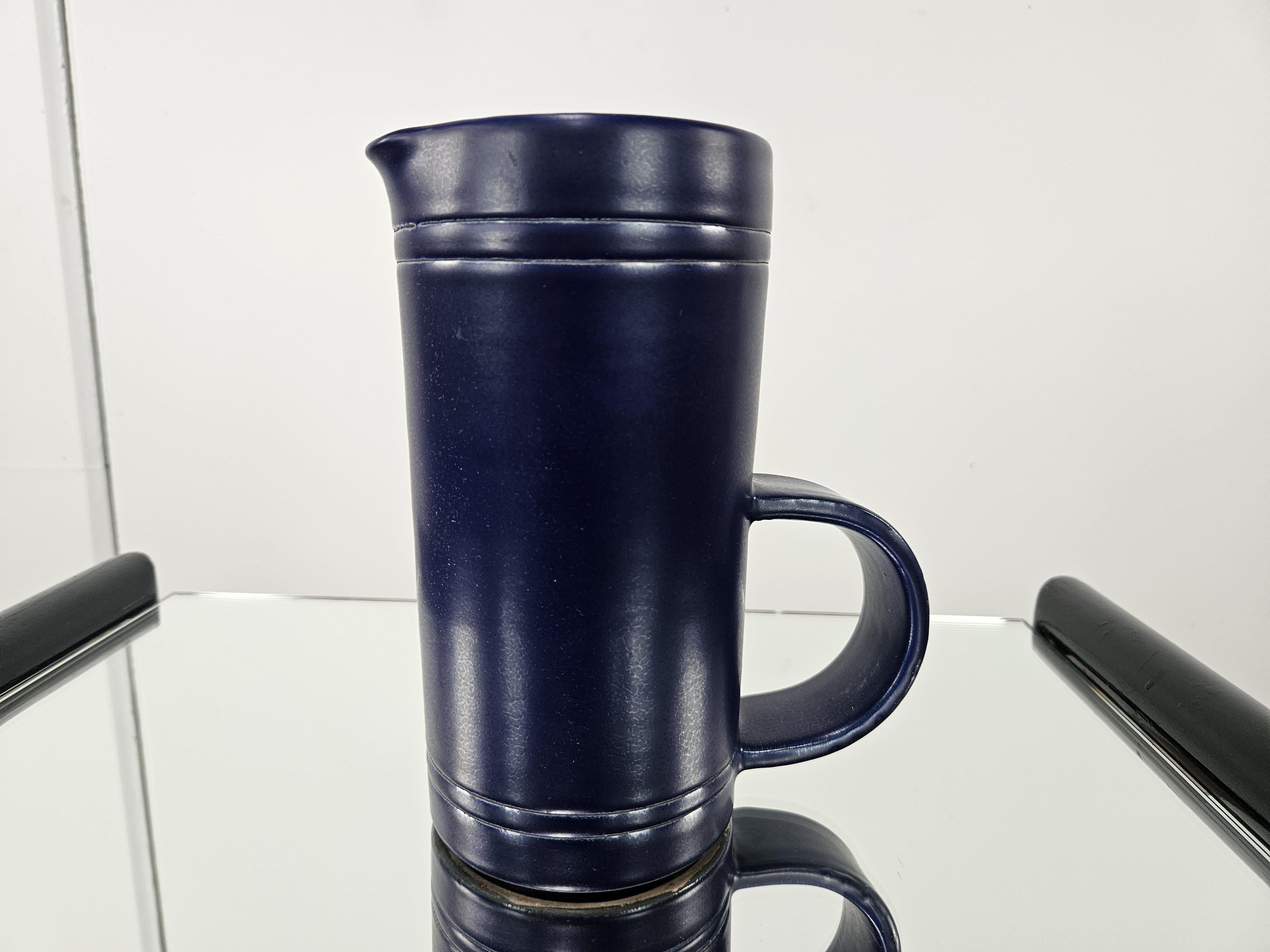 Mid-Century moderno Brocca e sei bicchieri in ceramica di F. Santi anni '70 in vendita