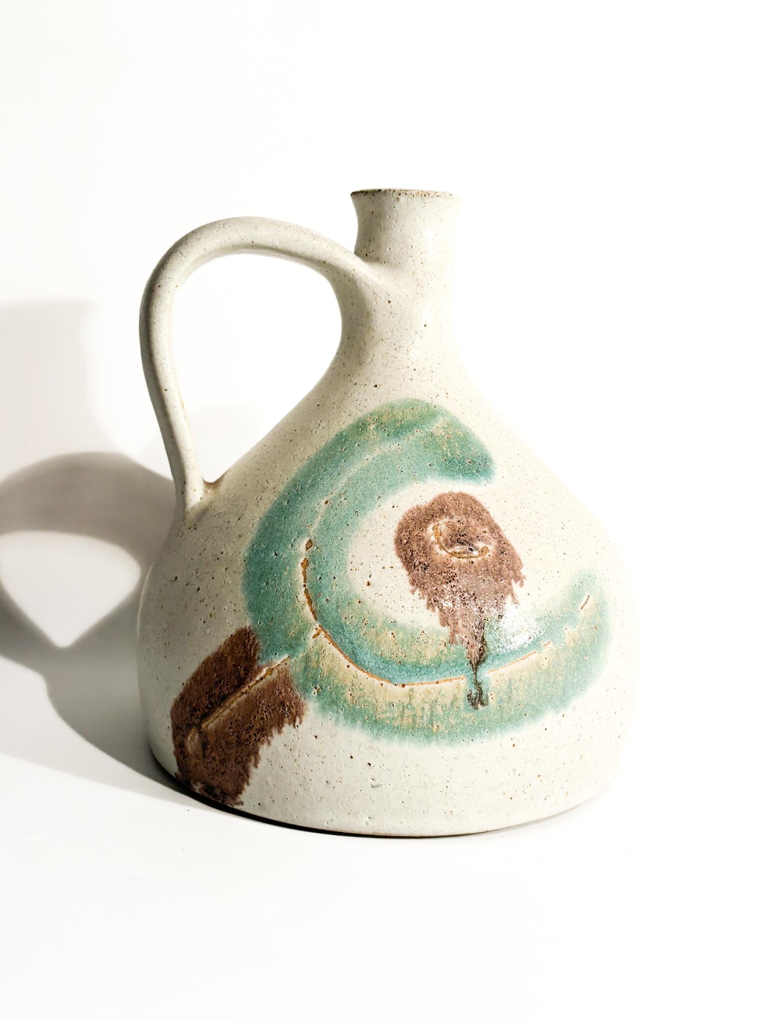 Mid-Century moderno Brocca Vaso in Ceramica Dipinta di Bruno Gambone Anni 70 in vendita