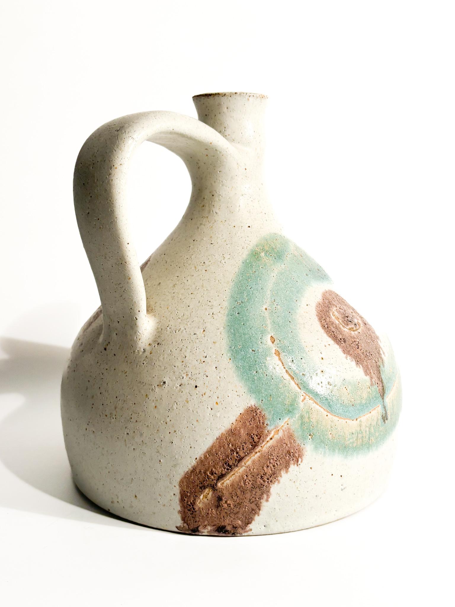 Italian Brocca Vaso in Ceramica Dipinta di Bruno Gambone Anni 70 in vendita