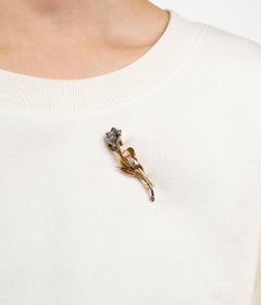 Broche Art nouveau en forme d'iris, en diamants, ou et argent