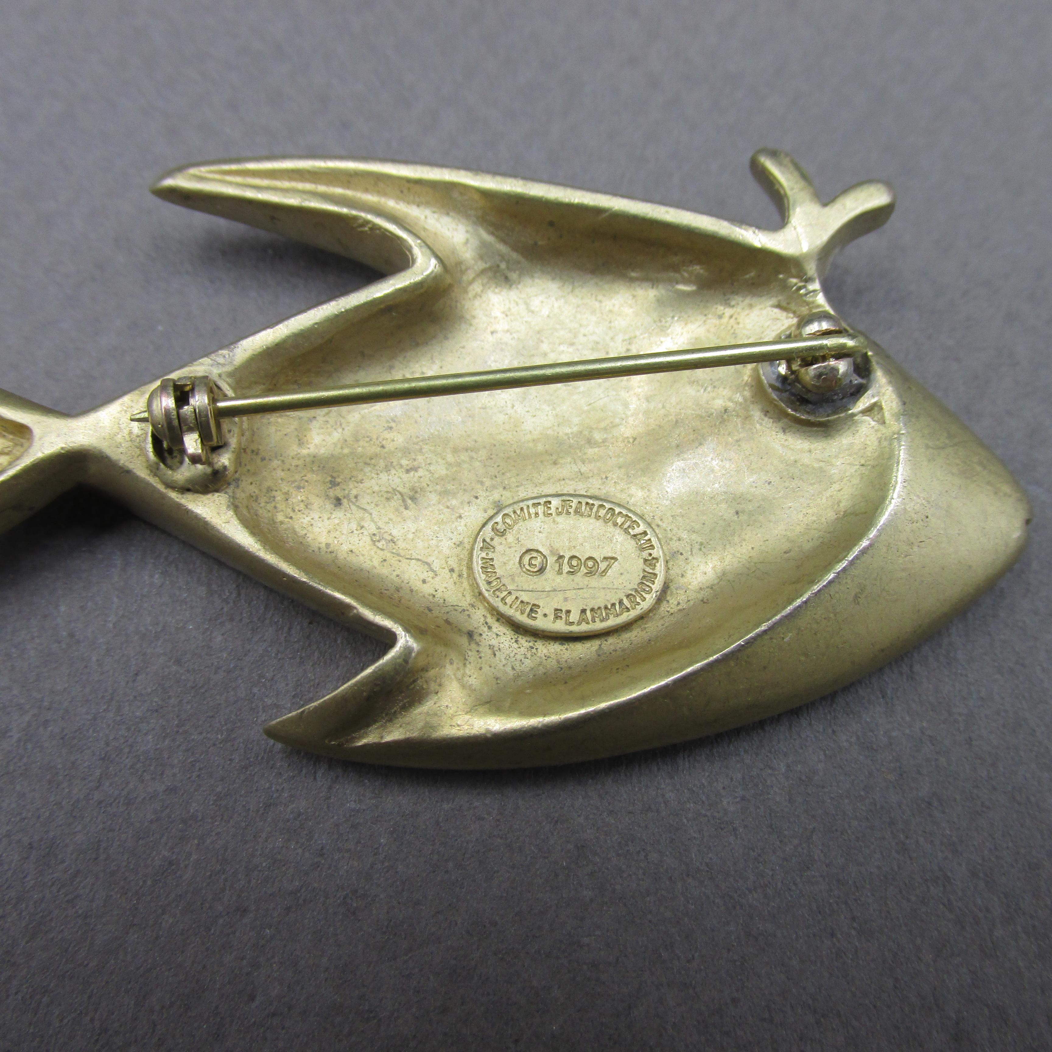  Broche poisson Jean Cocteau en bronze doré comité Cocteau Madeline Flammarion Unisexe 