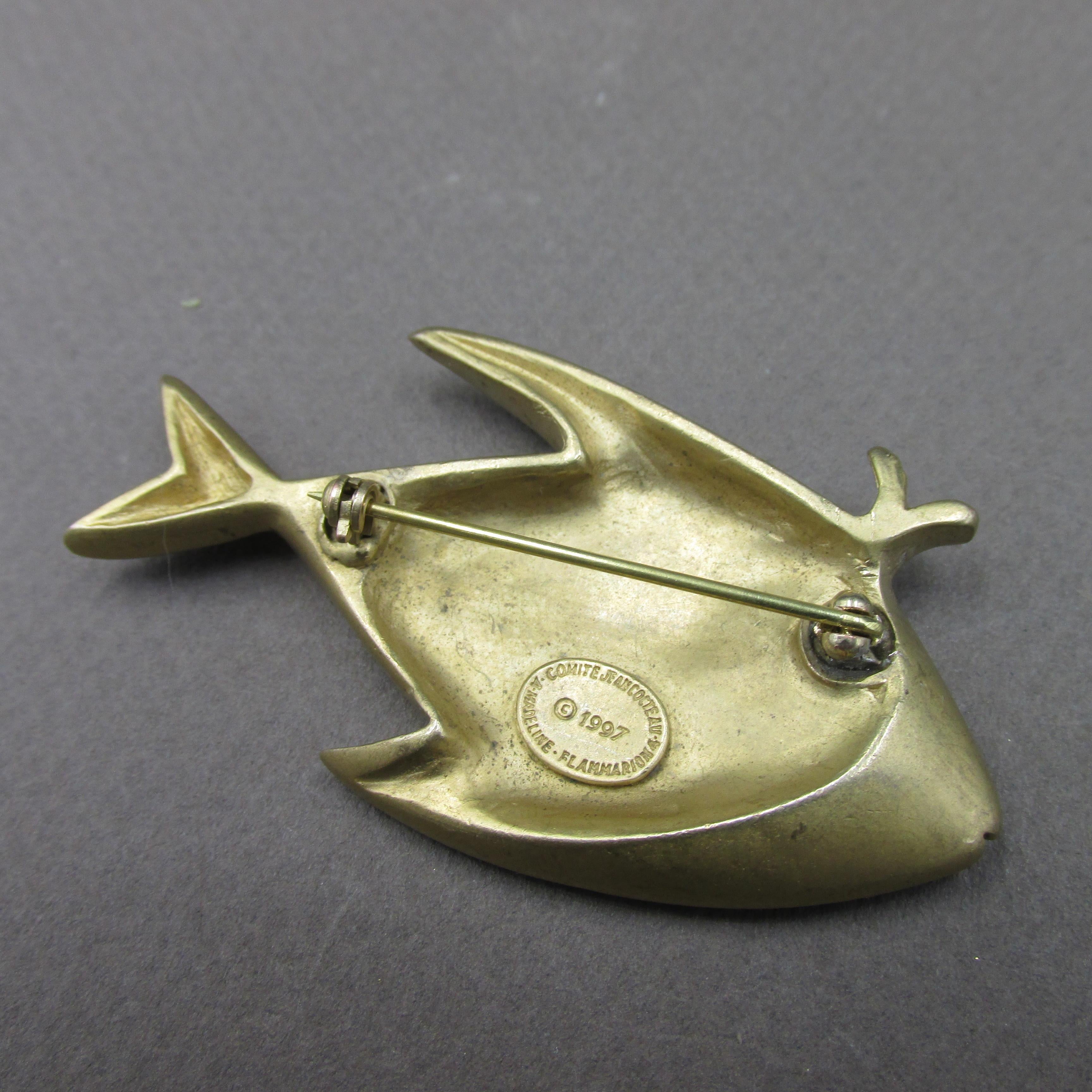 Women's or Men's Broche poisson Jean Cocteau en bronze doré comité Cocteau Madeline Flammarion 