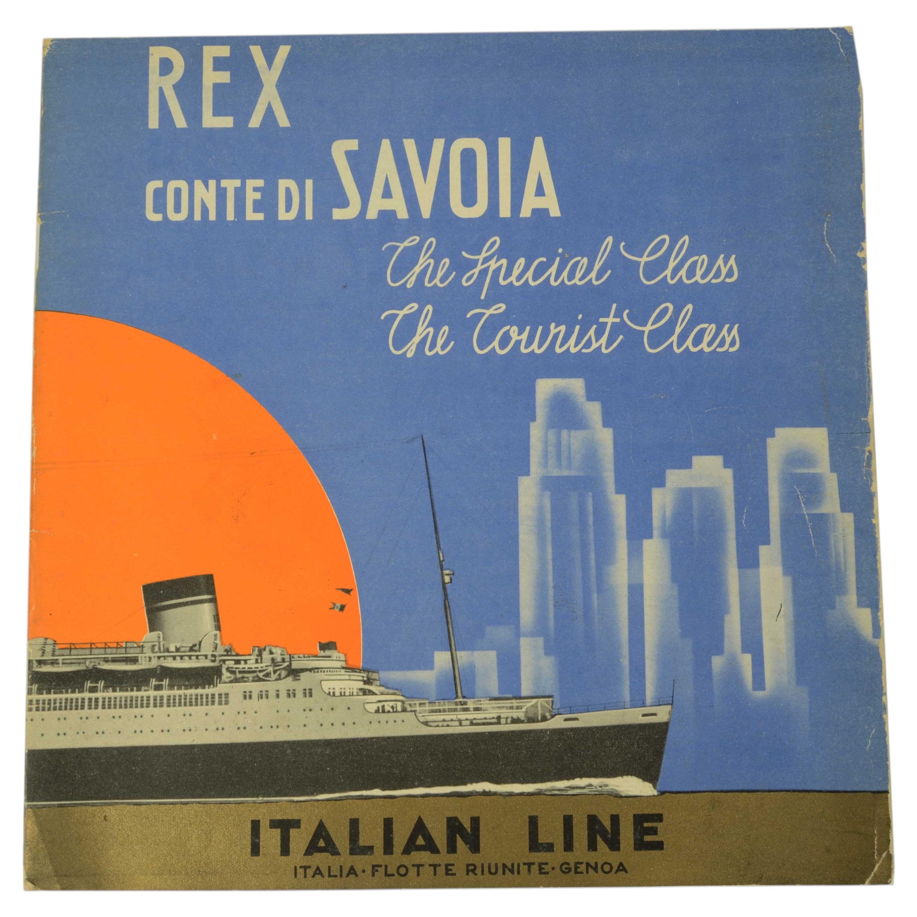 Folleto cruceros especiales y clase turista a bordo del REX y del Conte di Savoia