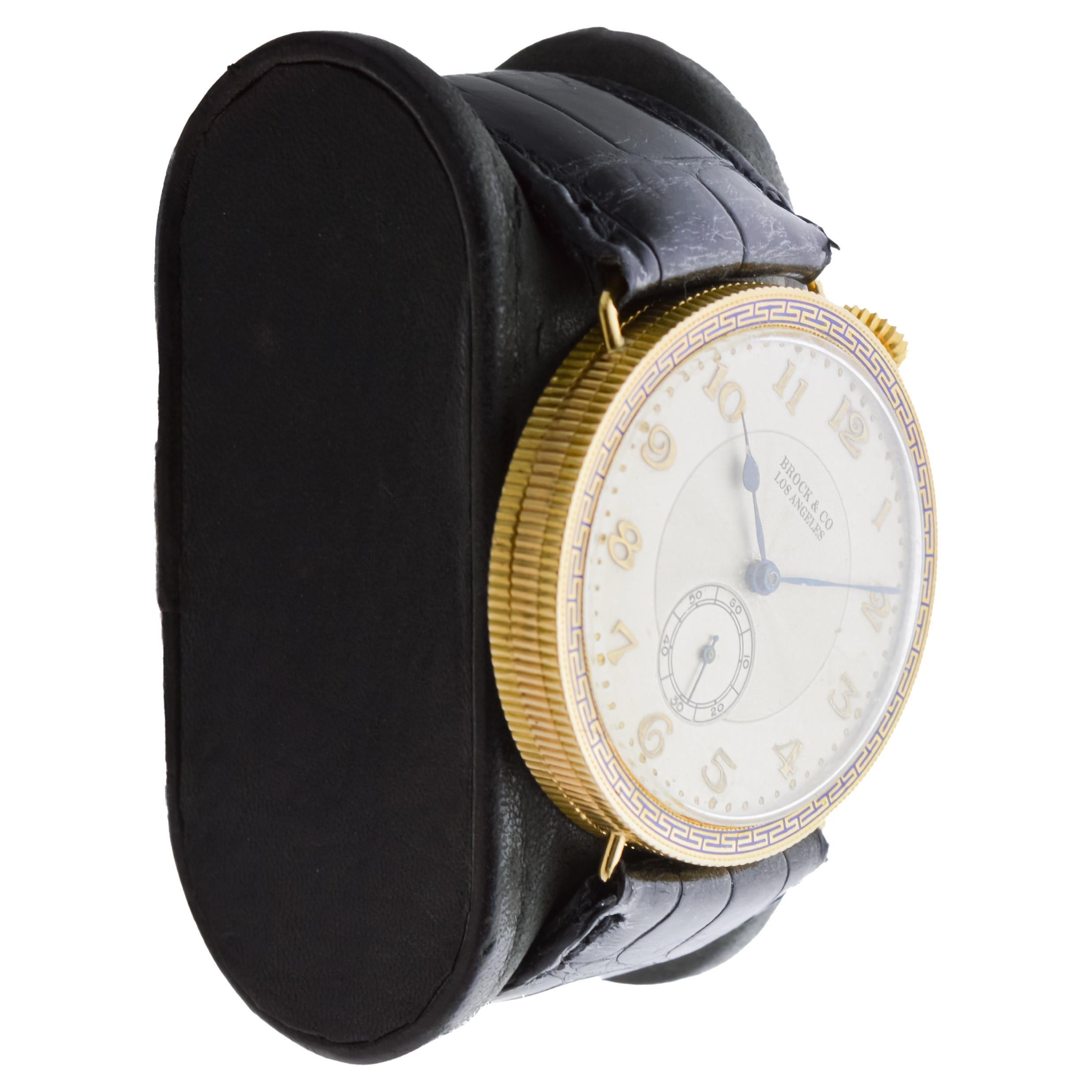 Art Deco Brock & Co 18Kt Solid Gold Pocket Wrist Watch 1920's For Sale