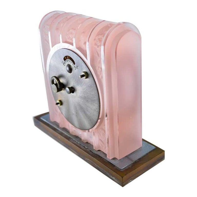 Brock & Co. French Glass Art Deco Boudoir Clock from 1930's For Sale 2