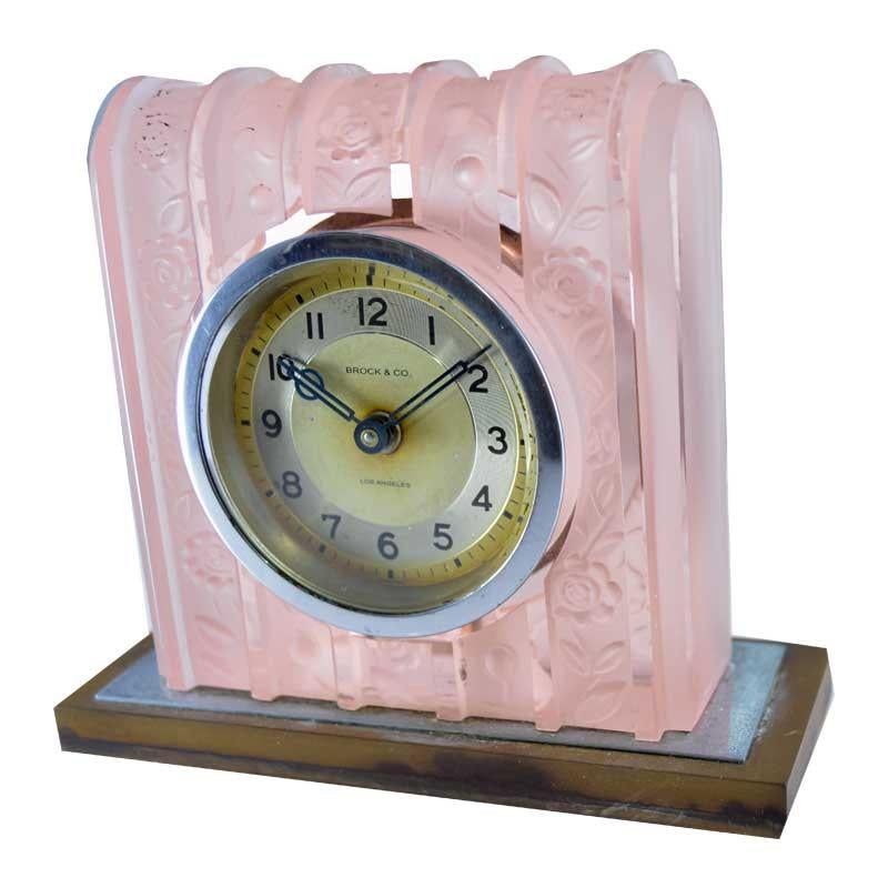 Women's or Men's Brock & Co. French Glass Art Deco Boudoir Clock from 1930's For Sale