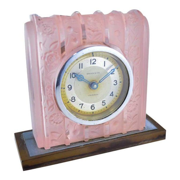 Brock & Co. French Glass Art Deco Boudoir Clock from 1930's For Sale 3