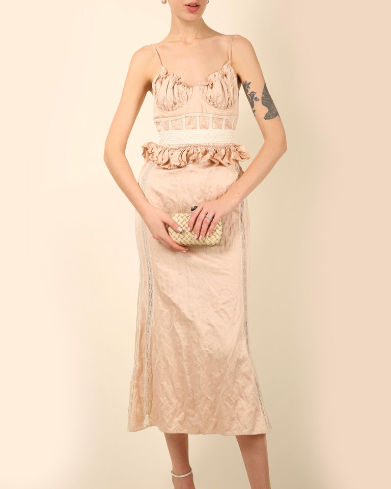 Brock Collection 19 vintage style pink ivory bustier corset lace midi dress  US 4